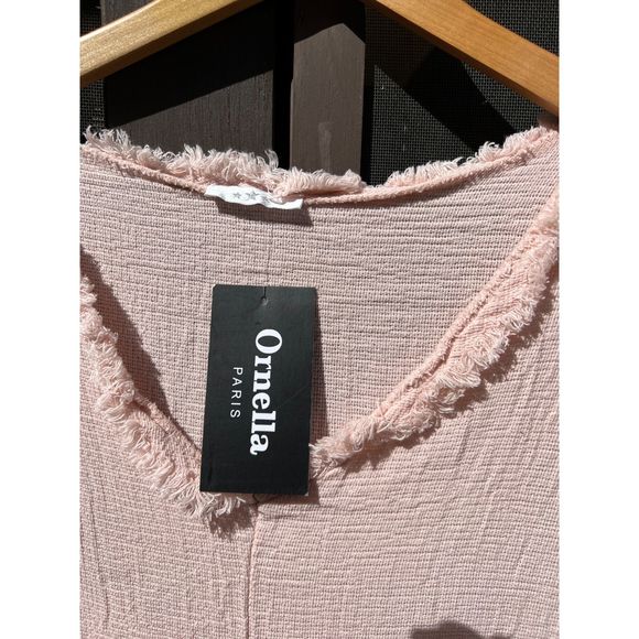 Ornella Paris | Pink Frayed-Trim Linen-Blend Shift Dress, XXL - Picture 6 of 6